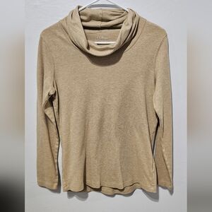 LL Bean Cowl Neck Sweater Women Small Tan Beige Outdoor Ladies Soft Cotton B12